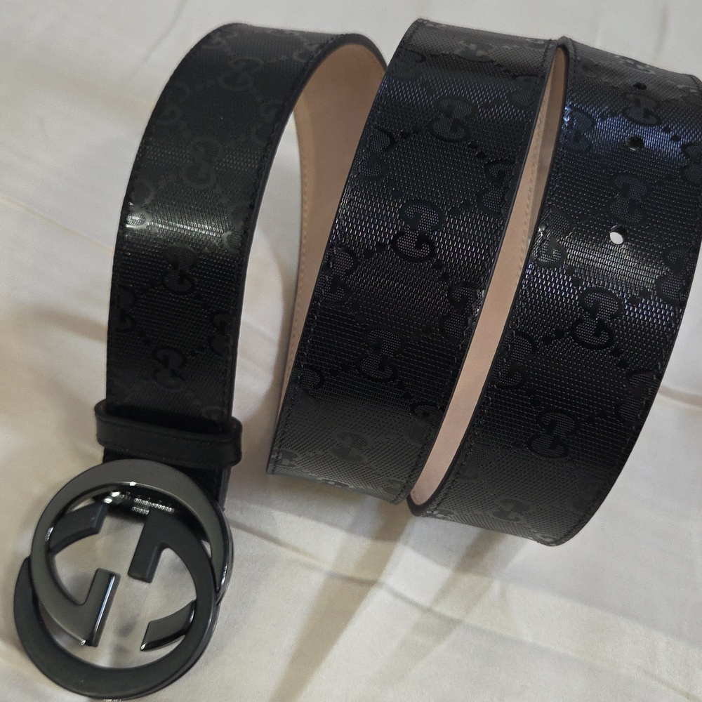 Gucci Black Imprime Monogram GG Belt - Picture 9 of 16